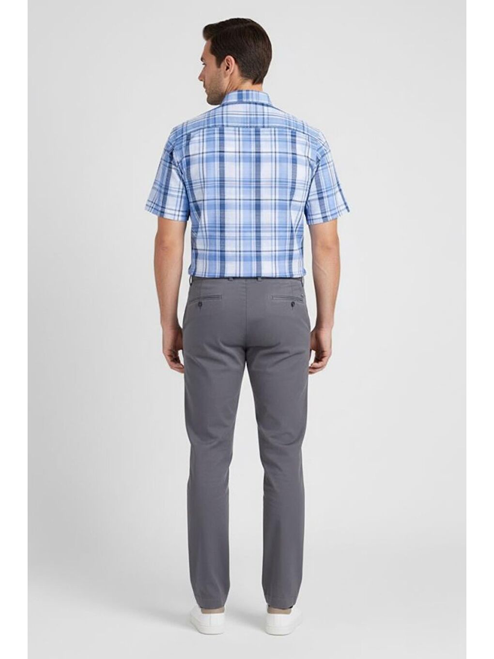 Kısa Kollu Ekose Desenli Pamuk Gömlek Mavi-3