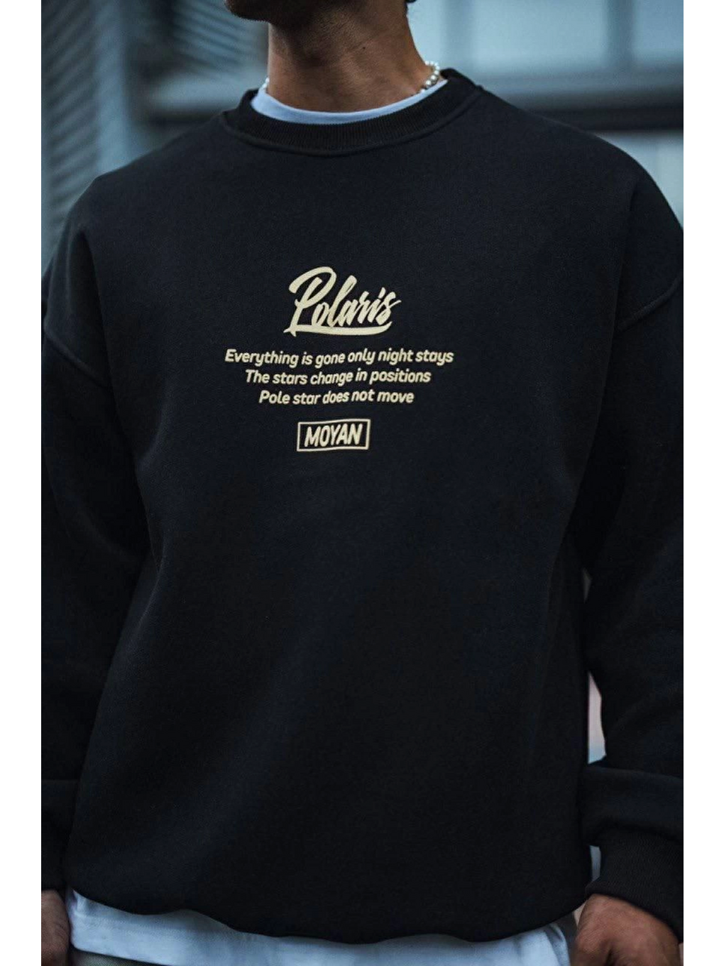 Kışlık Bisiklet Yaka Ön Ve Arka Baskılı Sweatshirt - Siyah-1