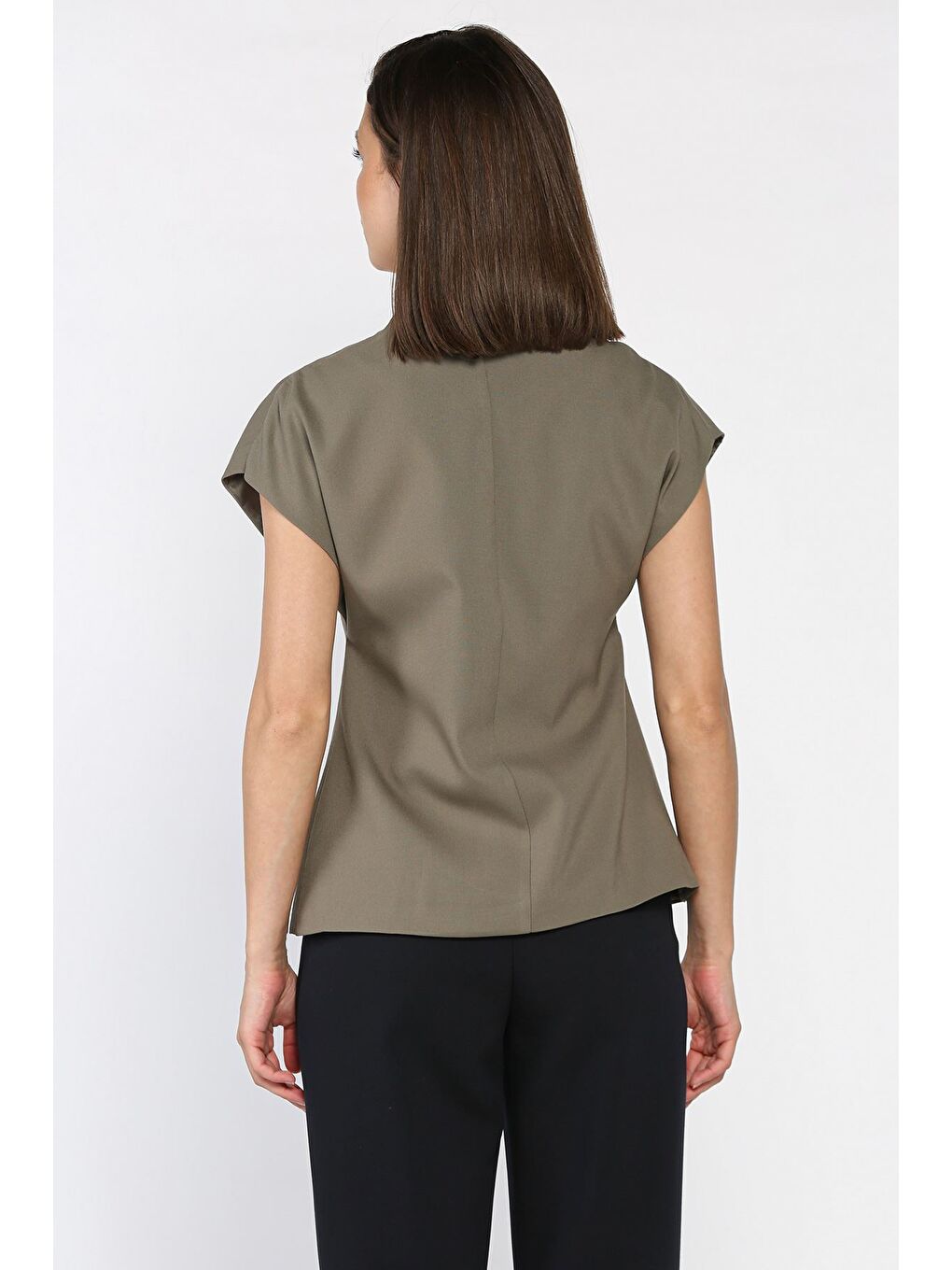 Haki Kadın Astarlı Tek Düğmeli Yelek-2