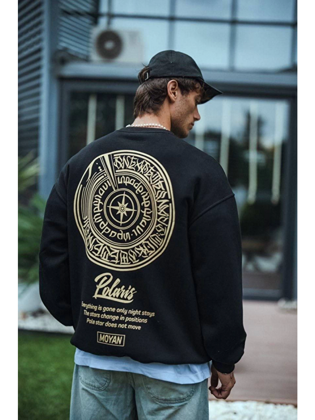 Kışlık Bisiklet Yaka Ön Ve Arka Baskılı Sweatshirt - Siyah-2
