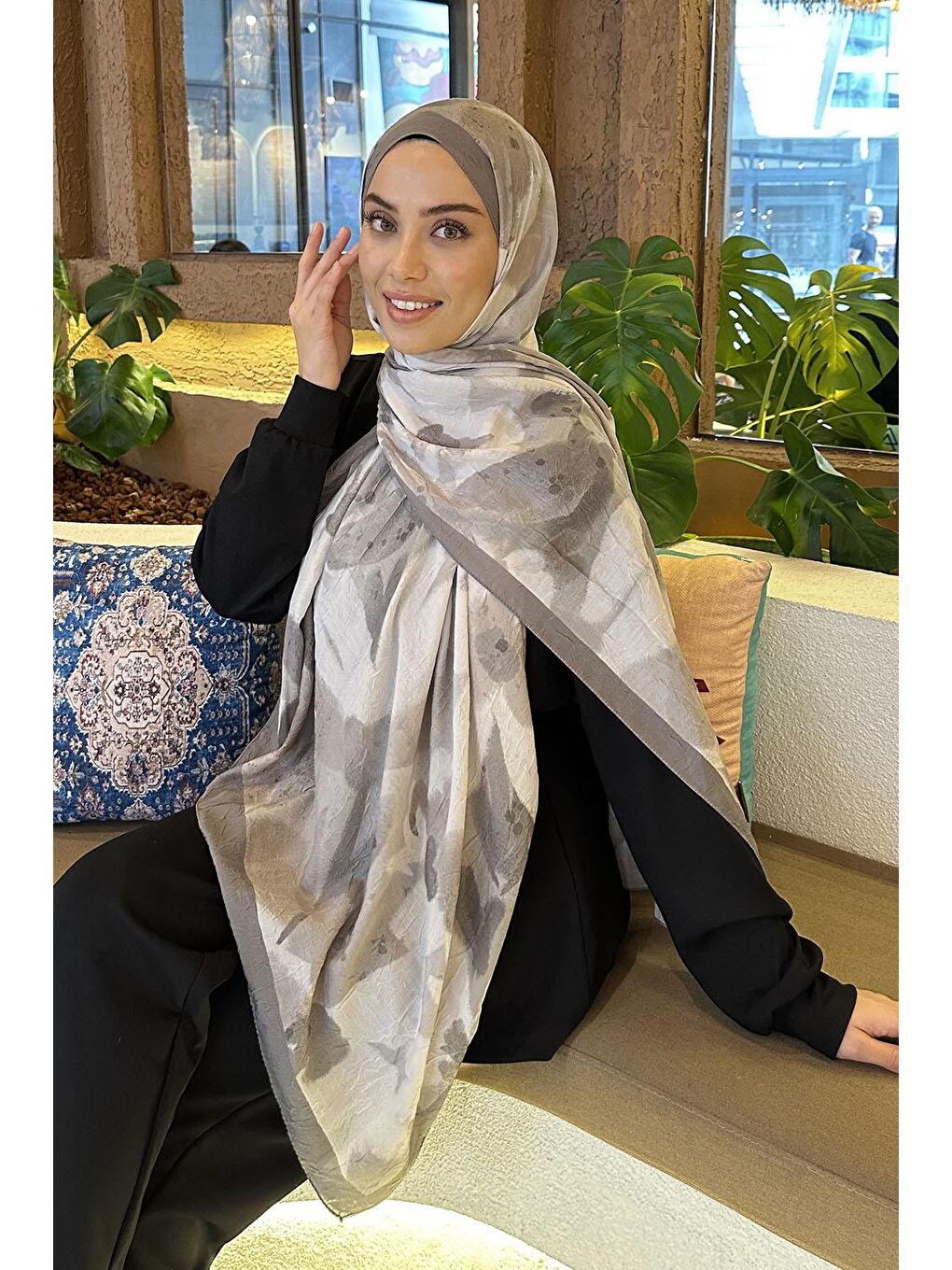 Flora Garden Desen Bambu Şal Küf Yeşili-1