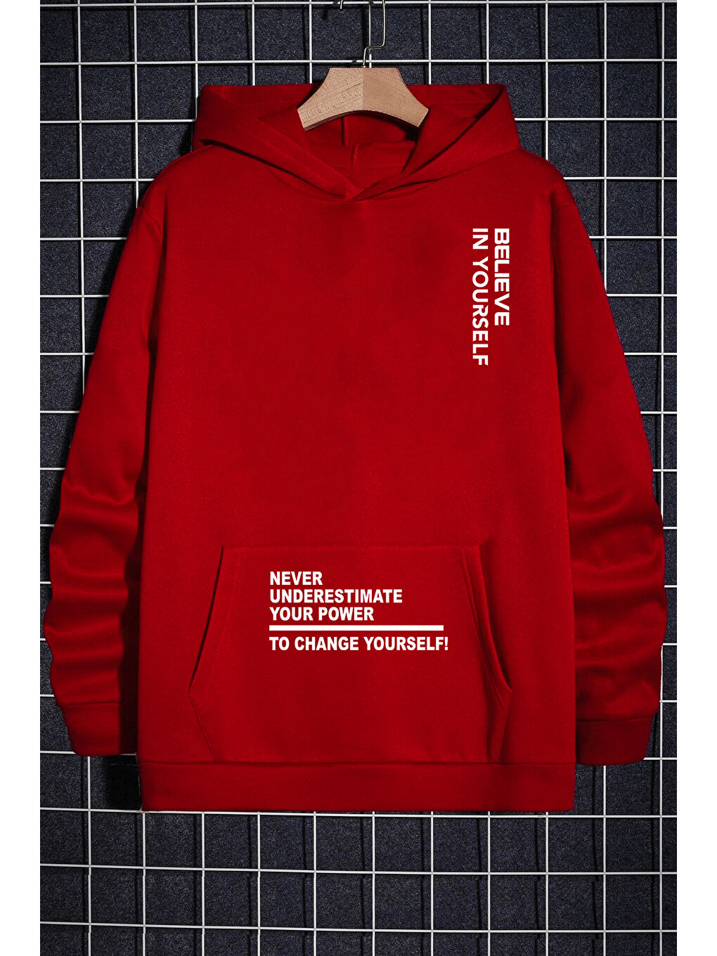 uyguntarz Kırmızı Belive in Yourself Baskılı Oversize Sweatshirt