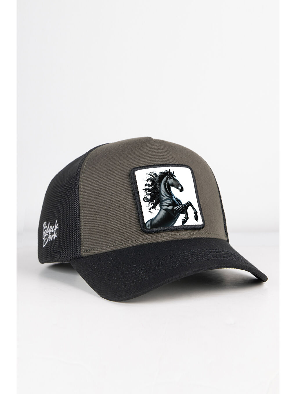 At Logolu Siyah-Haki Trucker Şapka