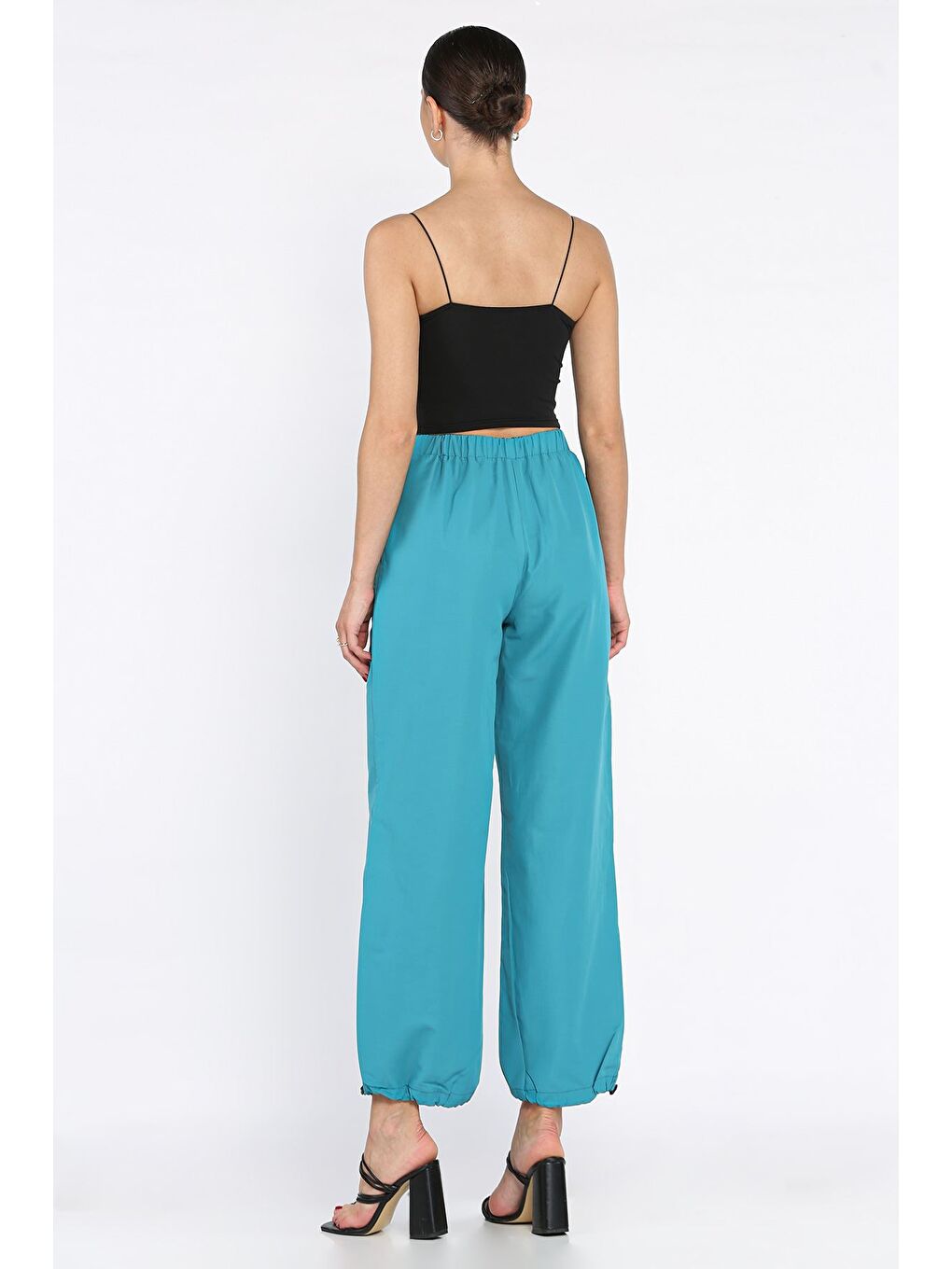 Petrol Bel Ve Paça Lastikli Kadın Paraşüt Pantolon-2