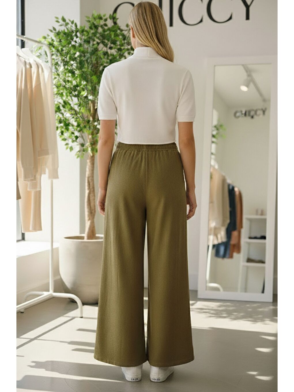 Sarı İtalyan Hardal Rengi Cepli Lastikli Bel Geniş Paça İnce Fitilli Kadife Dokuma Pantolon 100 62-6