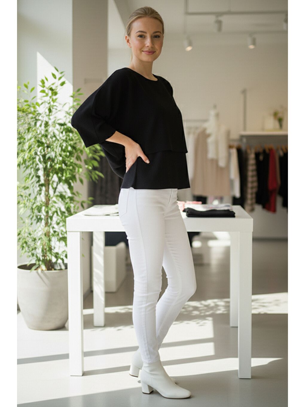 İtalyan Siyah Kayık Yaka Mendil Kol Casual Akrilik Triko Kazak 55 60-4