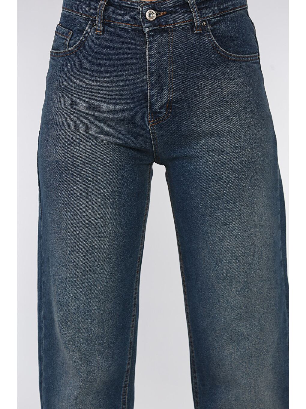 Lacivert Kadın Kesik Paça Palazzo Jean Jean Pantolon-3