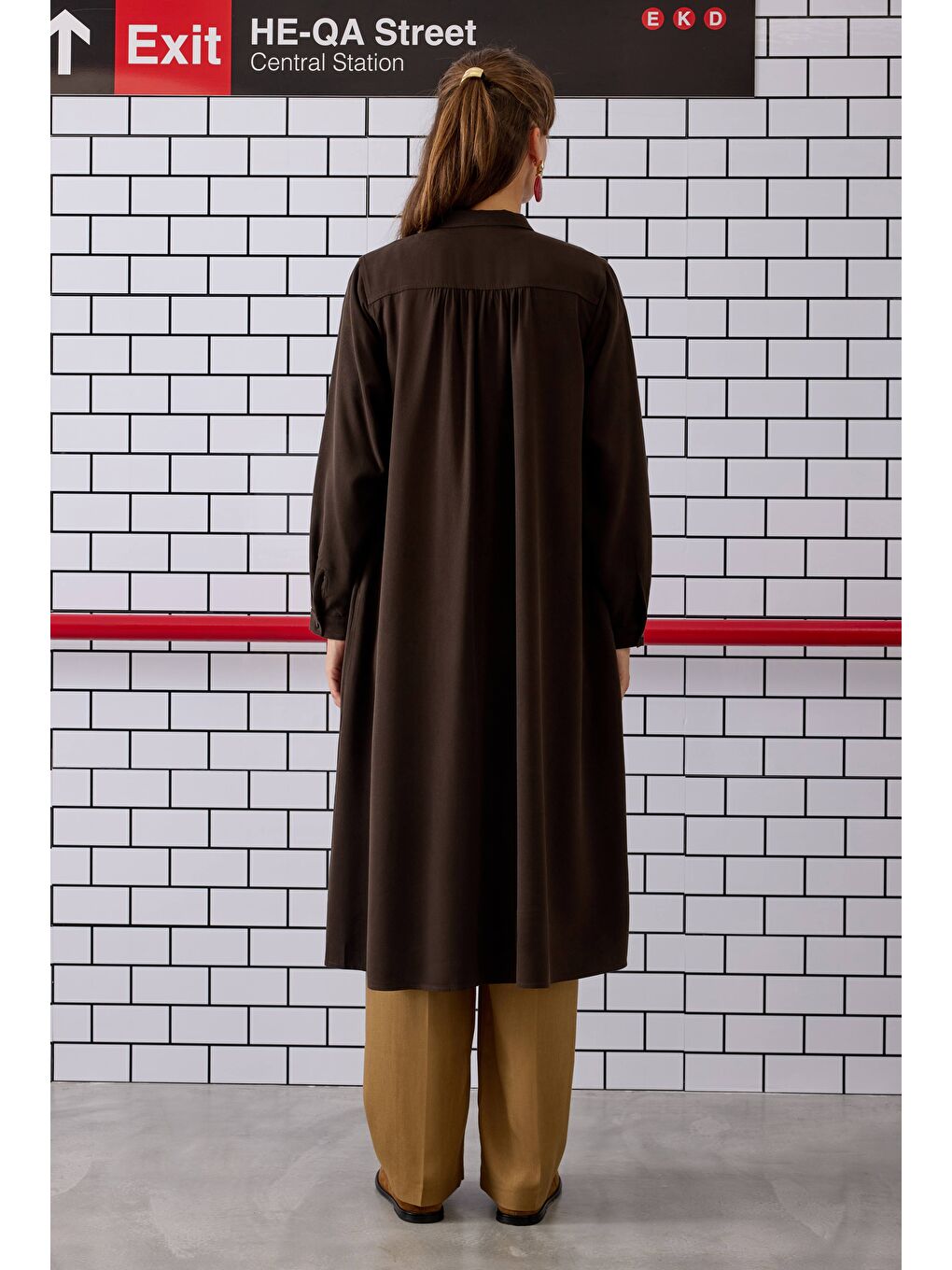 Kahverengi Omzu Büzgülü Gömlek Acı Kahve-2