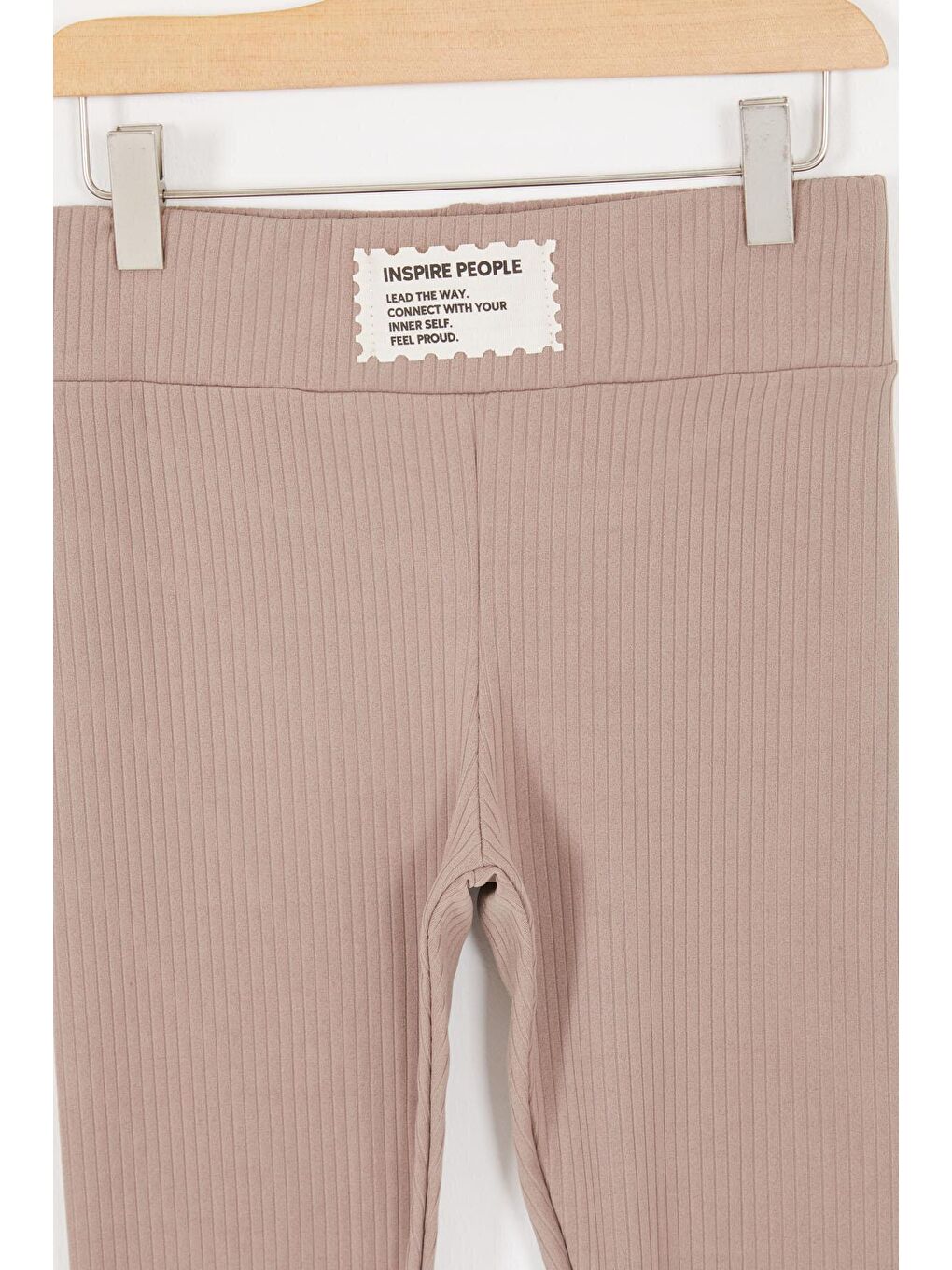 Ekru Krem Volanlı Fitilli Kız Düz Tayt 16874-1