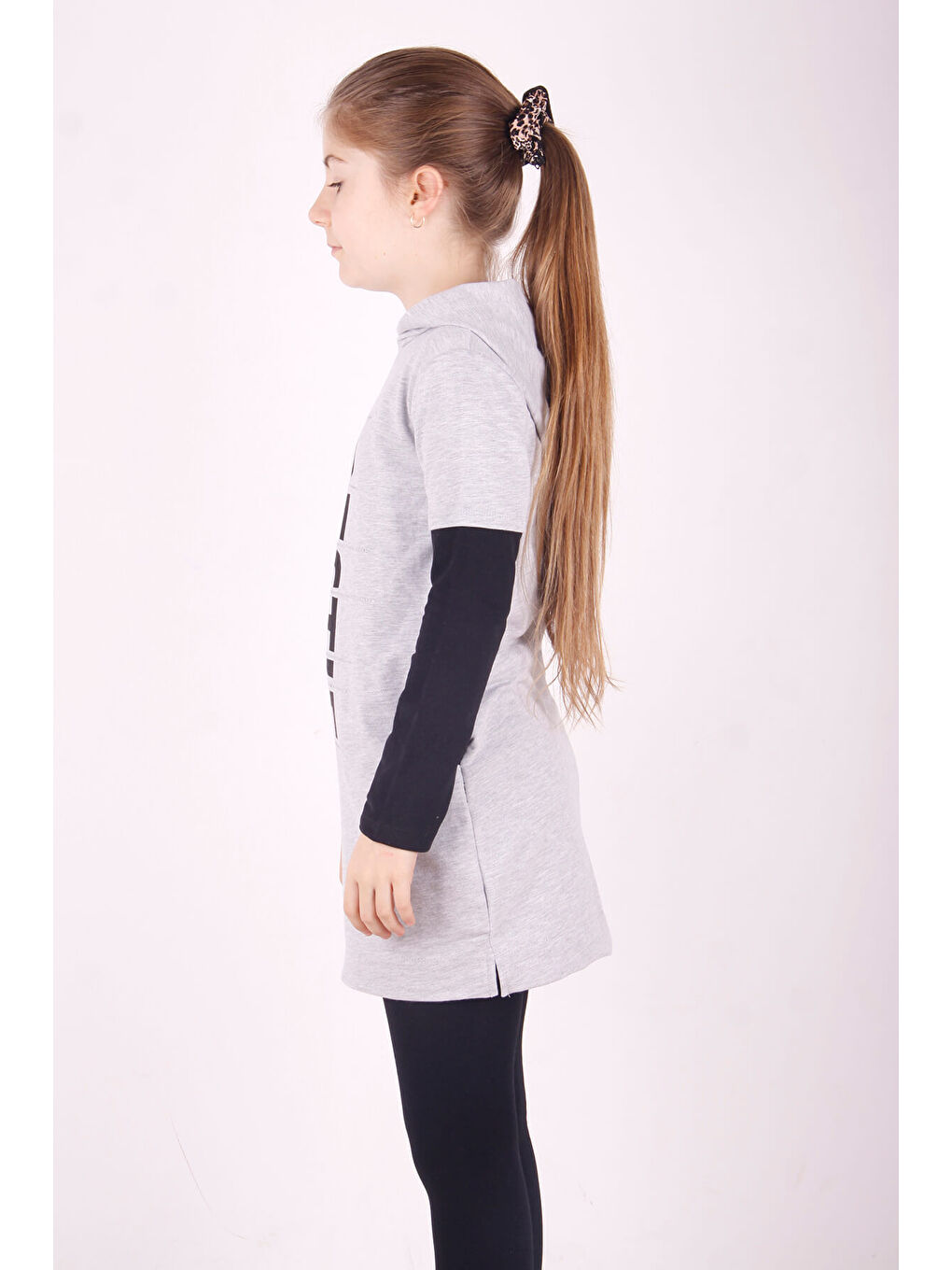 Ekru Kız Çocuk Bestie Baskılı Kapüşonlu Elbise-1