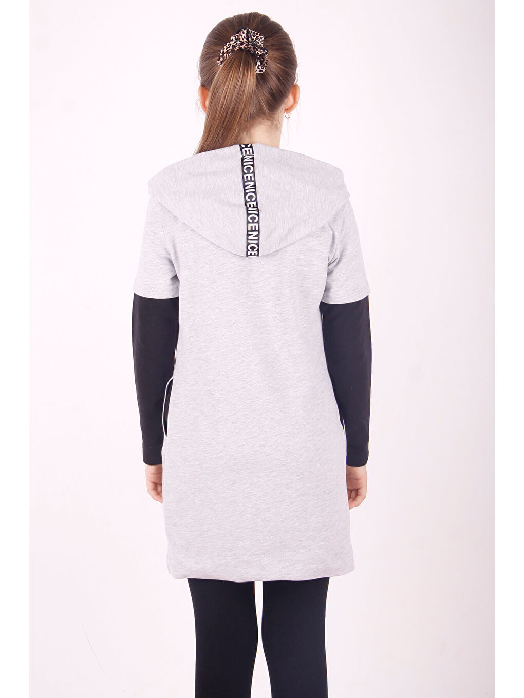 Ekru Kız Çocuk Bestie Baskılı Kapüşonlu Elbise-2