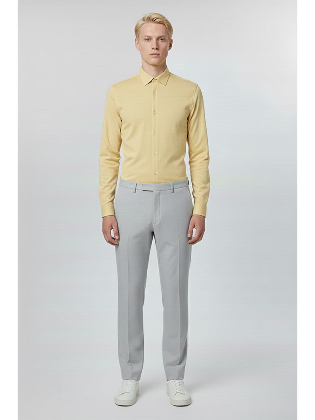 Giotelli Sarı Slim Fit %100 Pamuk Çizgili Düğmeli Yaka Erkek Gömlek-1