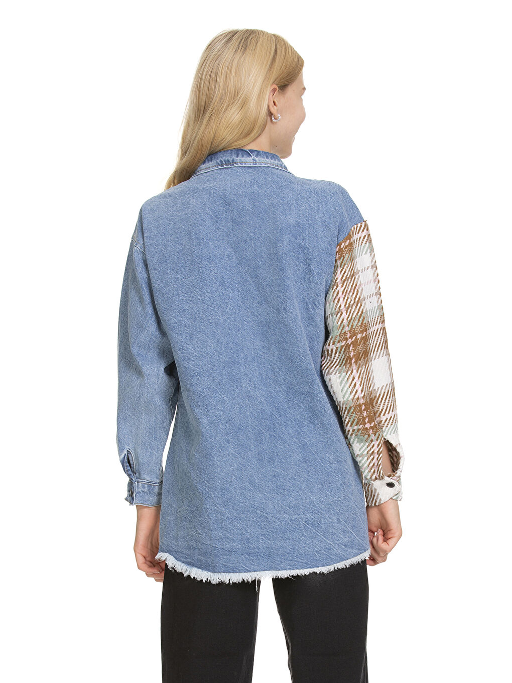 Ekru Kız Çocuk Garnili Jean Gömlek Px561-3