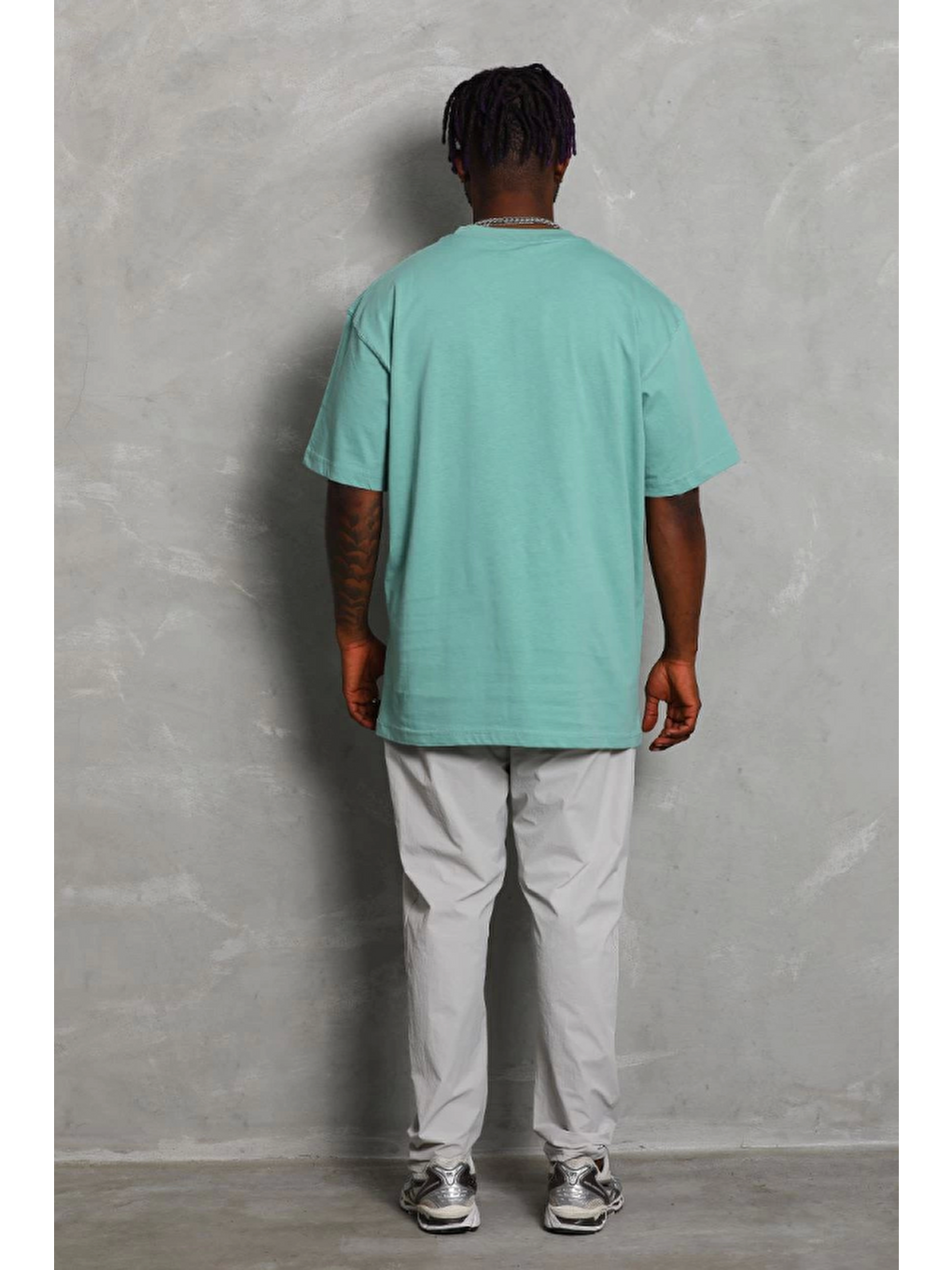Unisex Oversize Düz Bisiklet Yaka T-shirt - Mint Yeşili-1