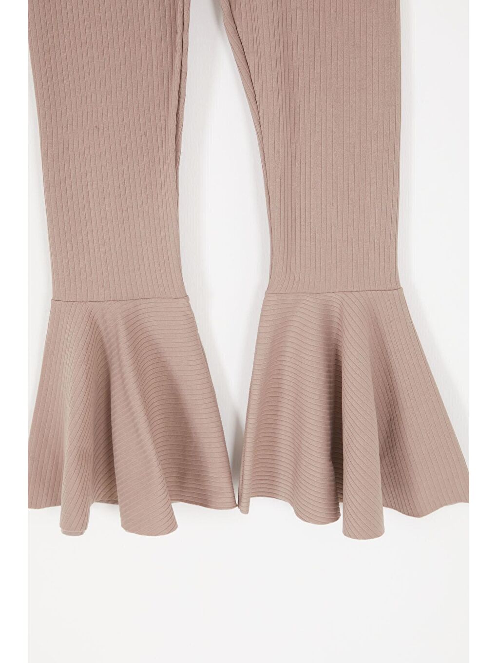 Ekru Krem Volanlı Fitilli Kız Düz Tayt 16874-2