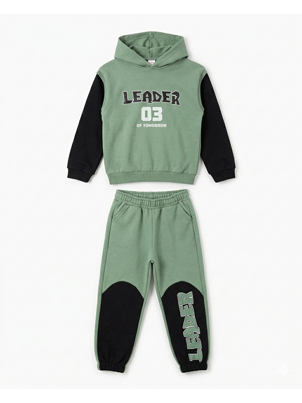Yeşil Erkek Çocuk İki İplik Kumaş Eşofman Takımı
