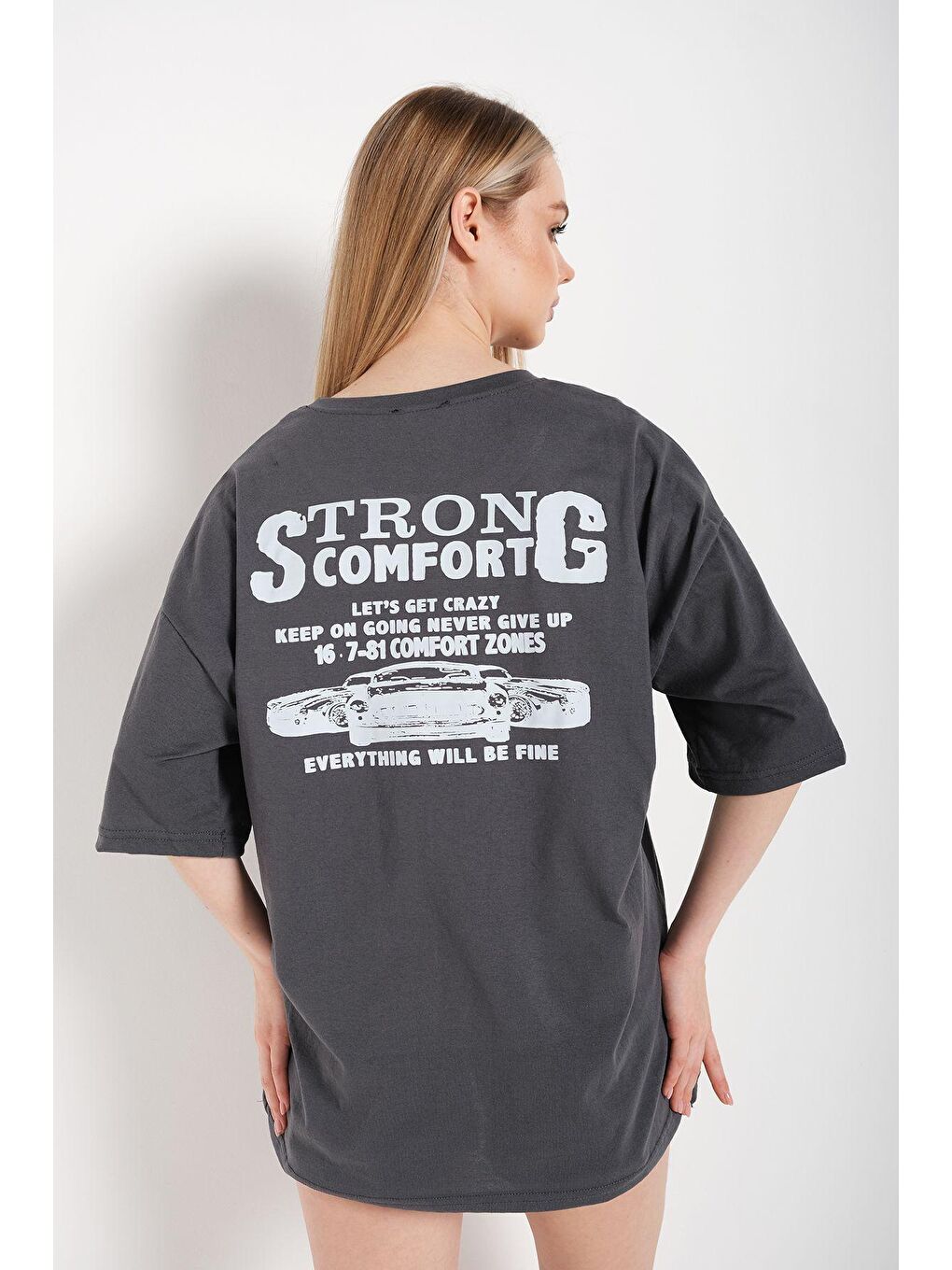 Trendseninle Füme Kadın Füme Strong Comfort Oversize Tişört