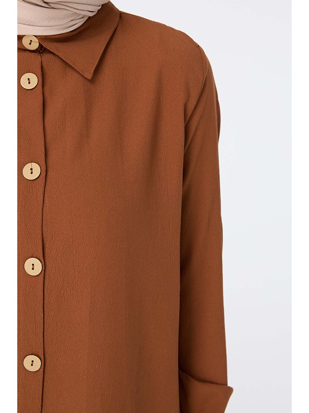 Kahverengi Gömlek Yaka Kadın Taba Tunik - 13016-3