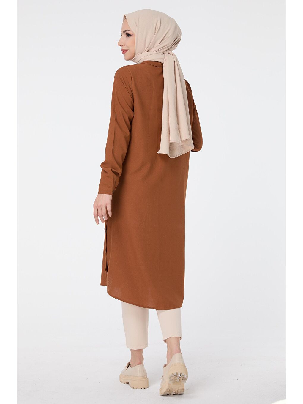 Kahverengi Gömlek Yaka Kadın Taba Tunik - 13016-4