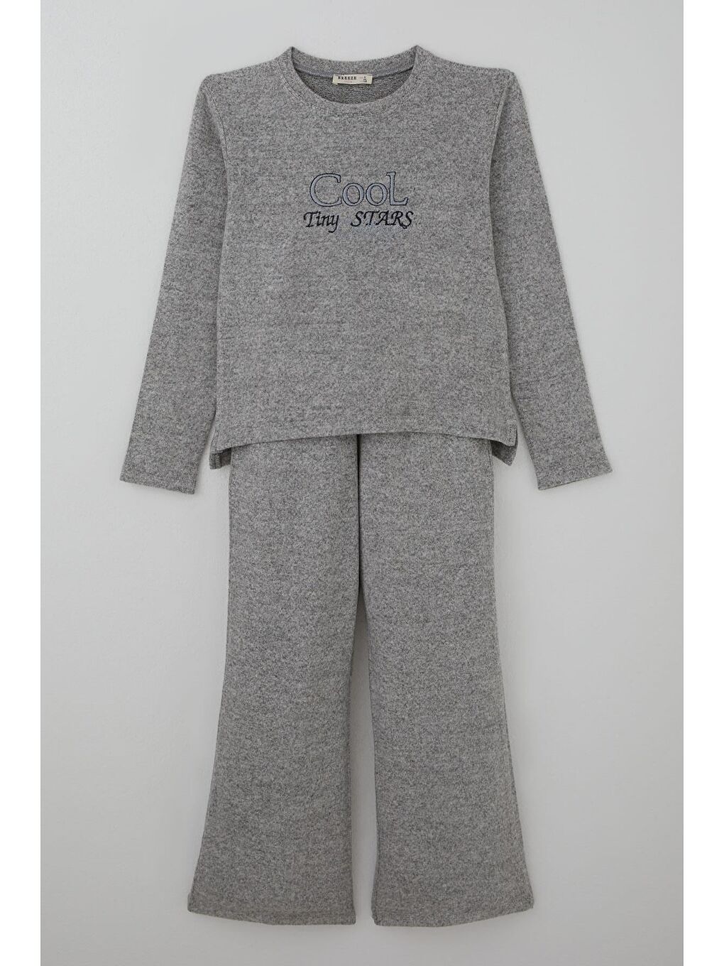 Kız Çocuk Pantolonlu Takım Cool Yazı Nakışlı Gri Melanj (5-9 Yaş)
