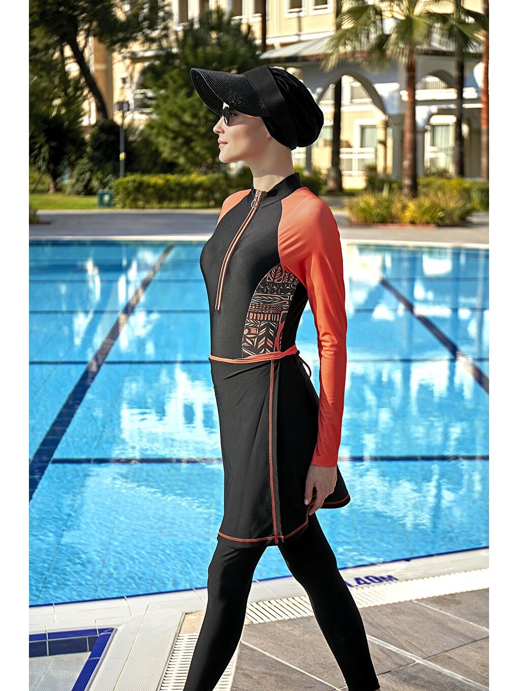 Siyah 3 Farklı Şekilde Giyilebilir Elastanlı Tesettür Mayo R126 İrem-2