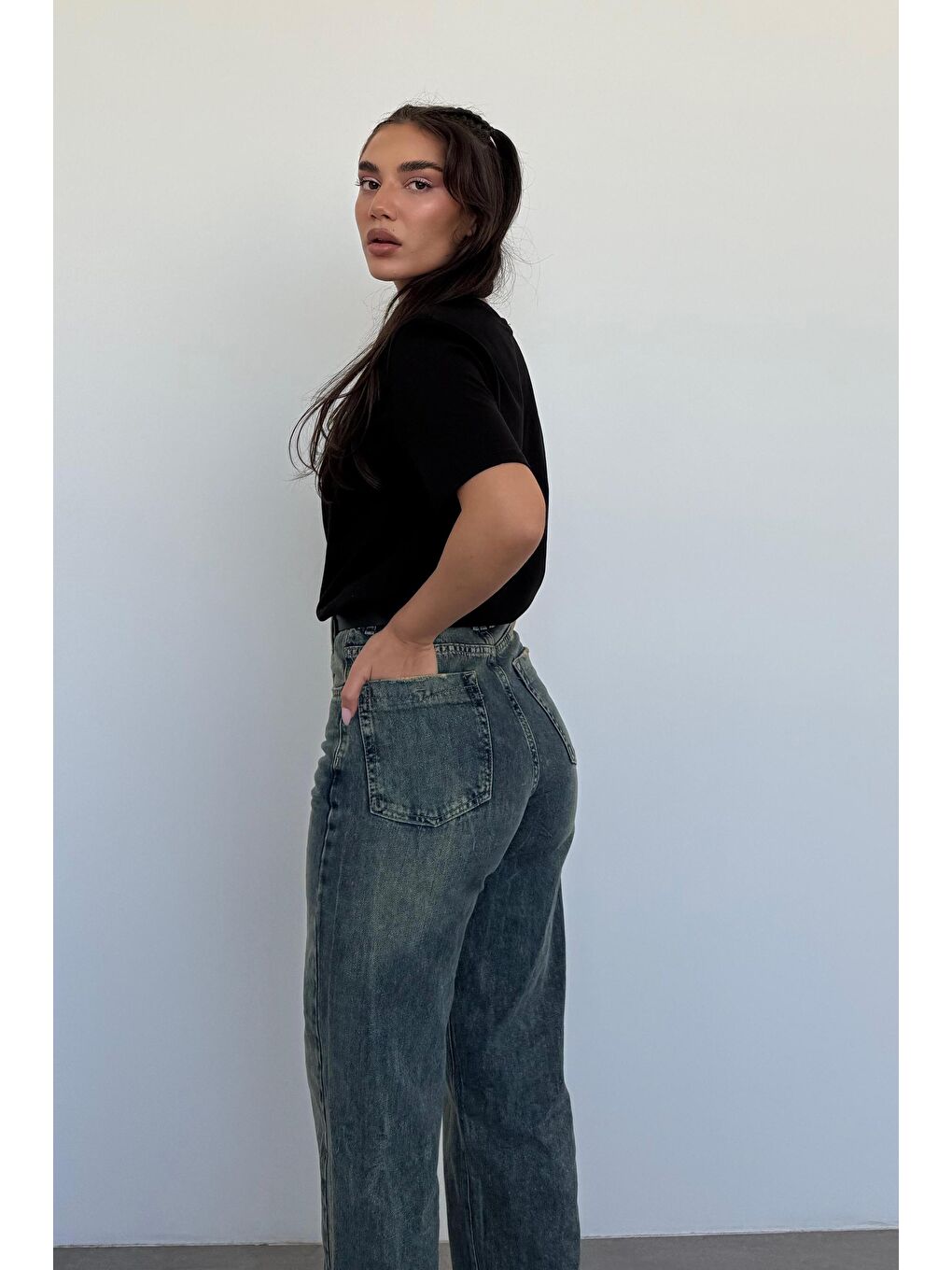 Siyah %100 Pamuk Vatkalı Oversize Kadın T-Shirt Mg2442-3