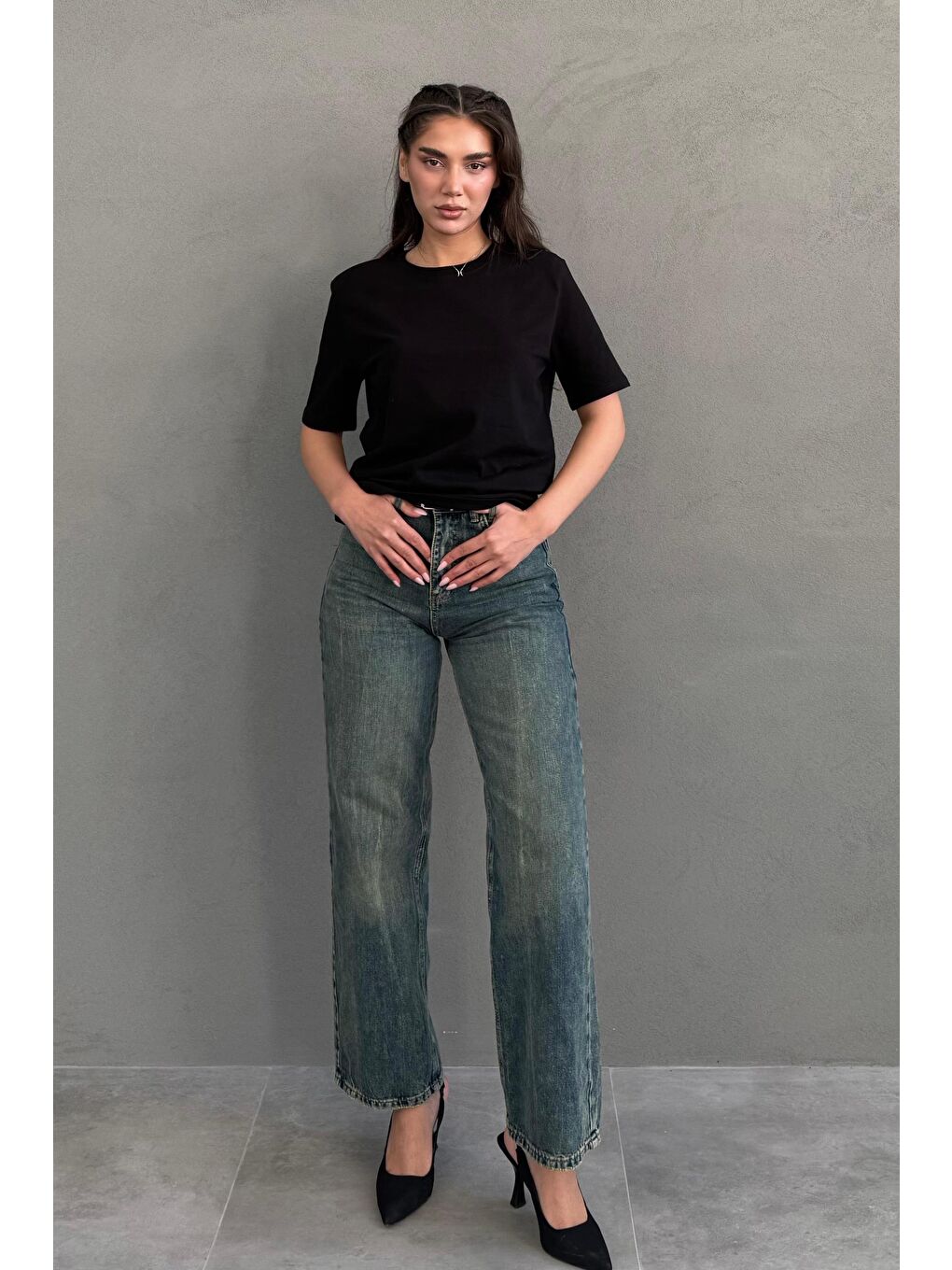 Siyah %100 Pamuk Vatkalı Oversize Kadın T-Shirt Mg2442-4