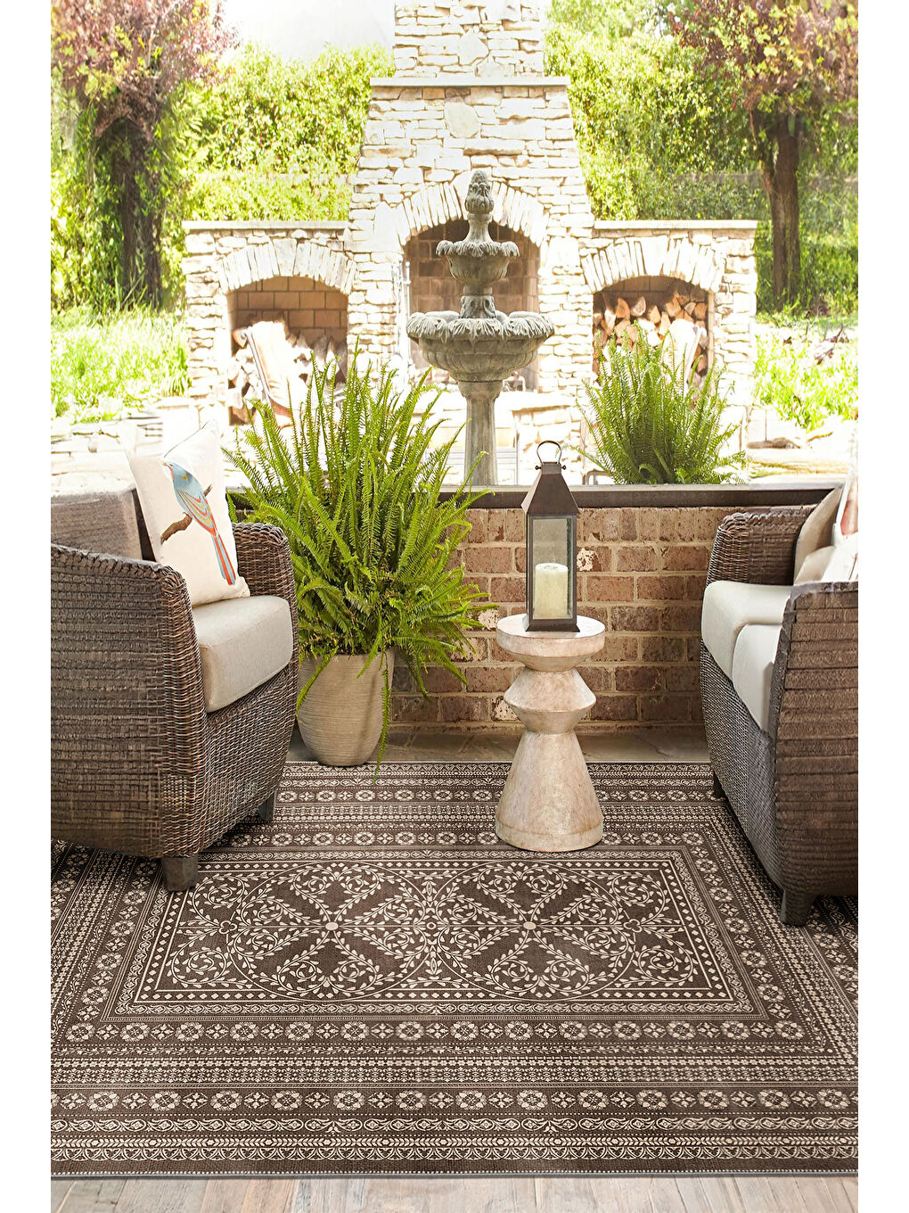 Kahverengi Dekoratif Salon Halısı, Makinada Yıkanabilir, Kaymaz Taban, İnce & Modern Tasarım-3