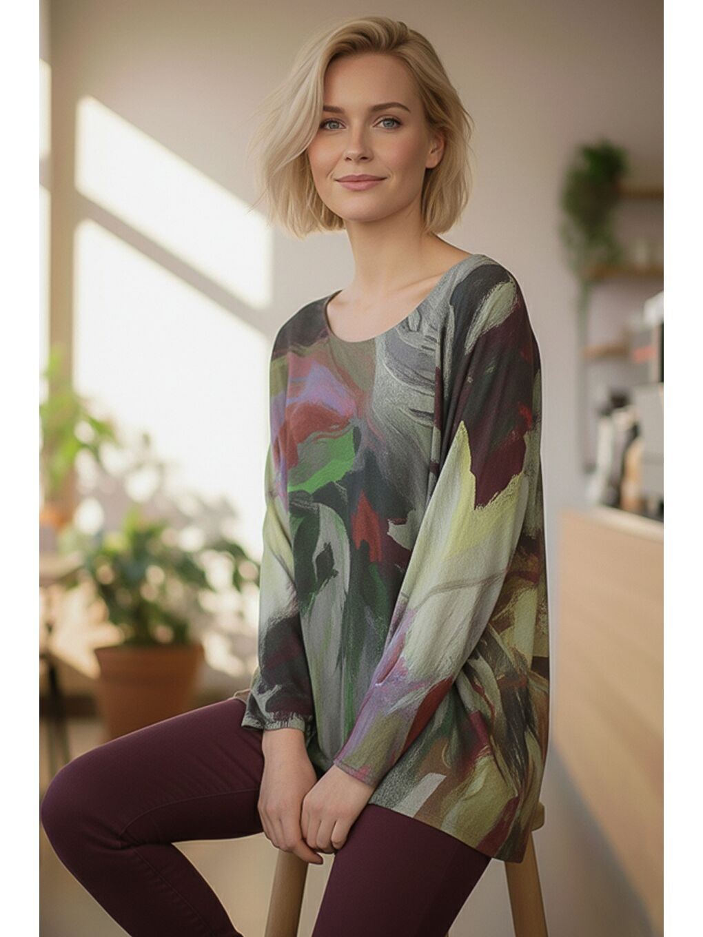 İtalyan Yeşil Havuz Yaka Uzun Kol Casual Angora Oversize Triko Bluz 68 70