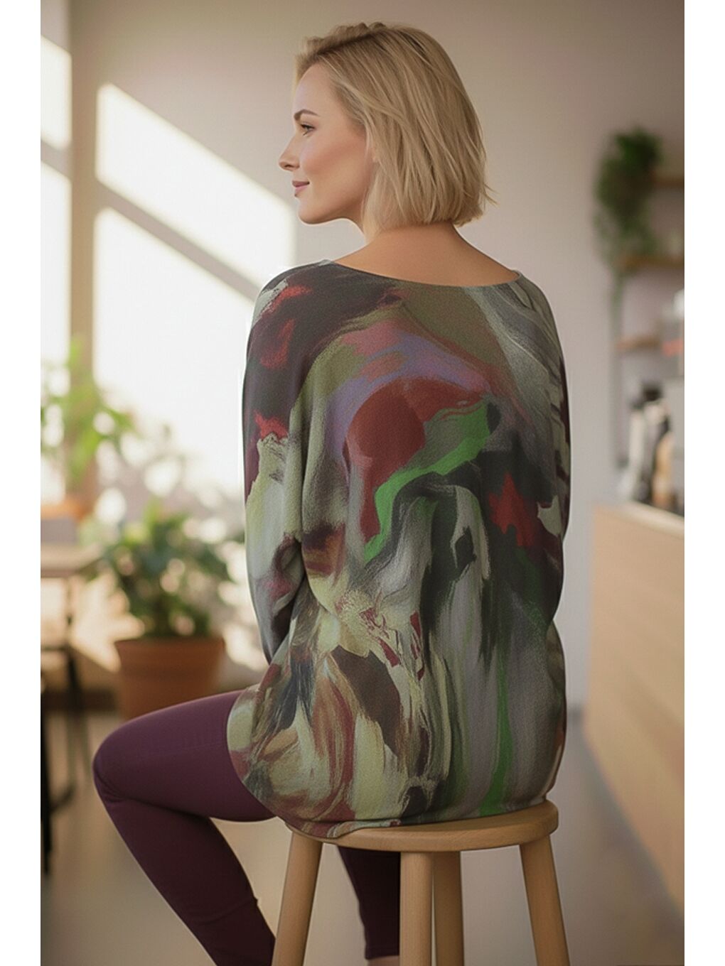 İtalyan Yeşil Havuz Yaka Uzun Kol Casual Angora Oversize Triko Bluz 68 70-1