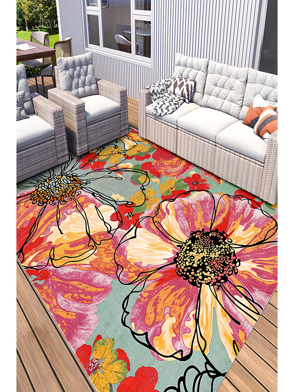 Pembe Dekoratif Salon Halısı, Makinada Yıkanabilir, Kaymaz Taban, İnce & Modern Tasarım-2