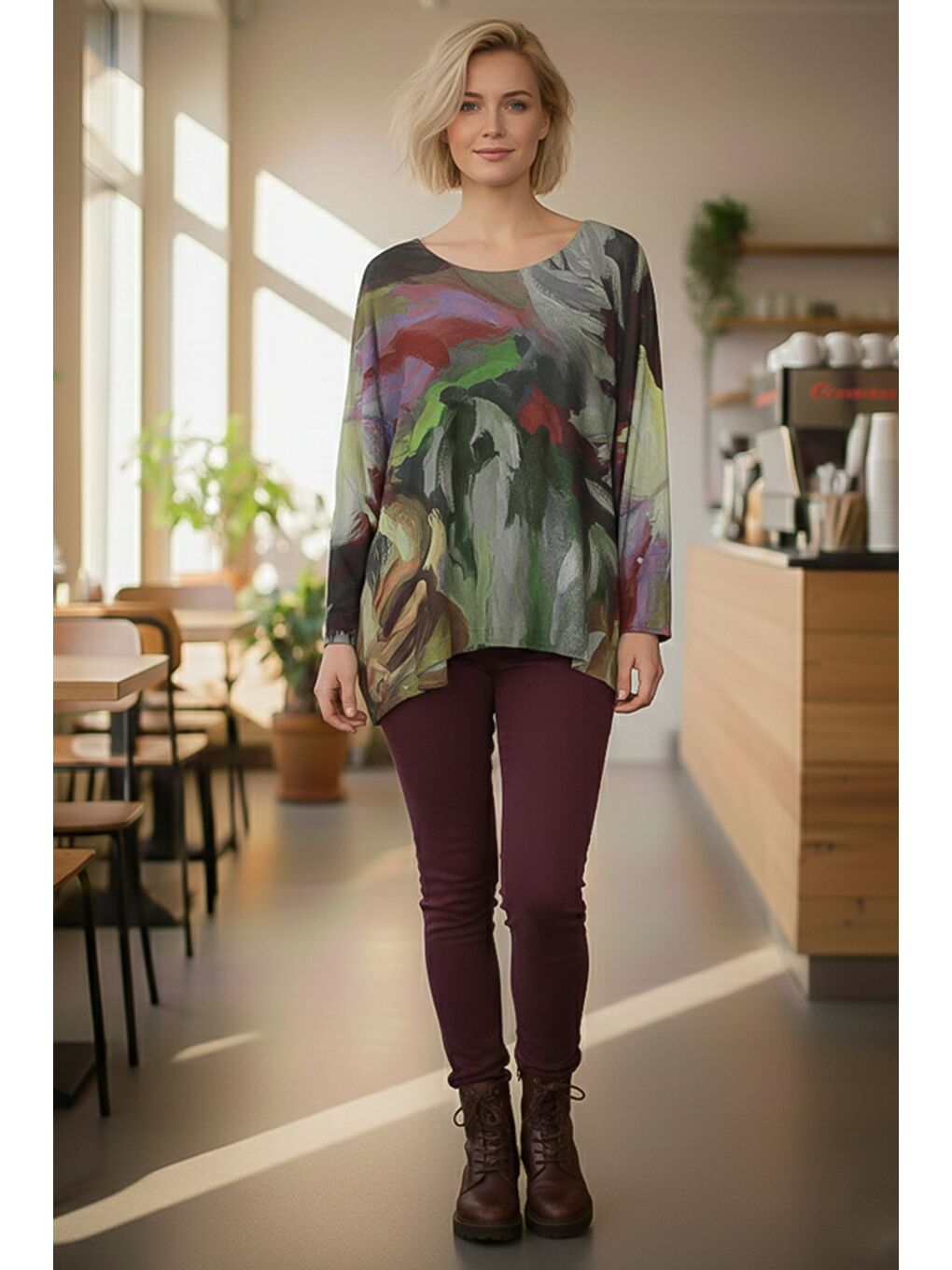 İtalyan Yeşil Havuz Yaka Uzun Kol Casual Angora Oversize Triko Bluz 68 70-3