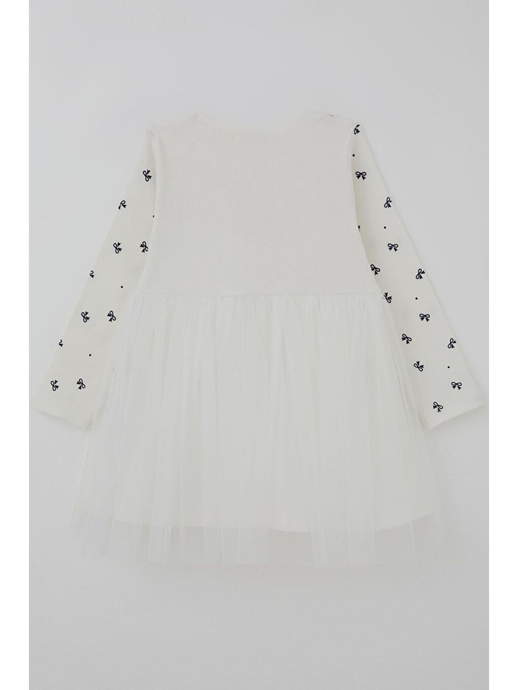 Kız Çocuk Uzun Kollu Elibise Fiyonk Desenli Aplike Arma Detaylı Ekru (2-6 Yaş)-1