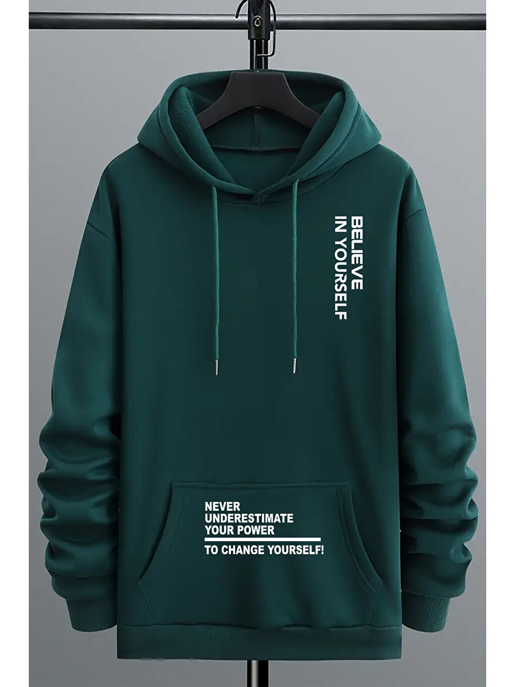 uyguntarz Yeşil Belive in Yourself Baskılı Oversize Sweatshirt