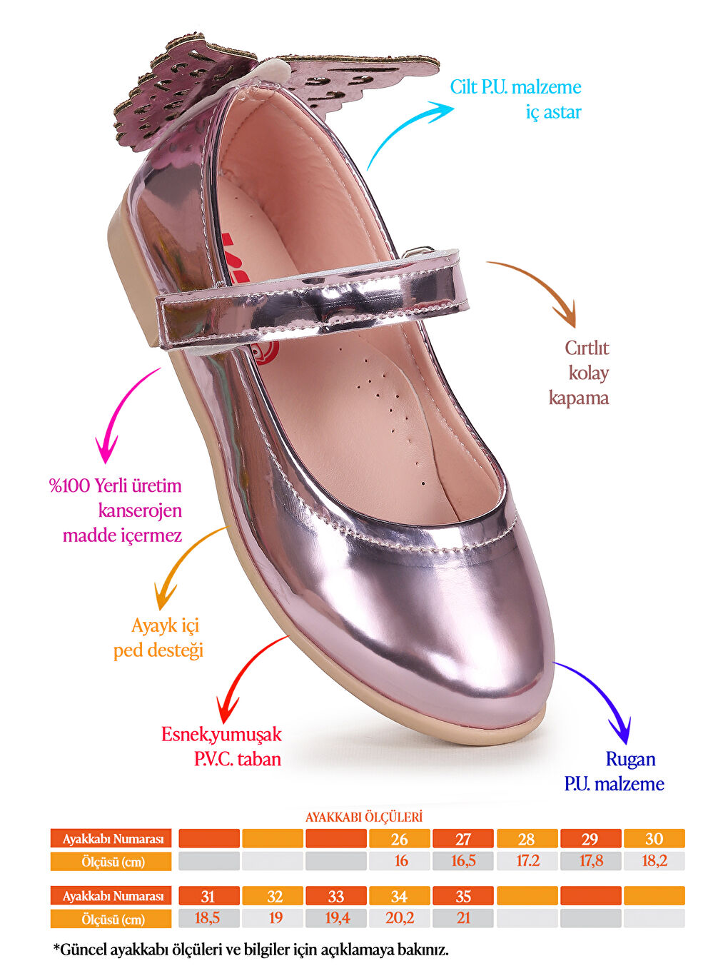 Pembe Friga Ayna Kelebek Cırtlı Kız Çocuk Babet Ayakkabı-1