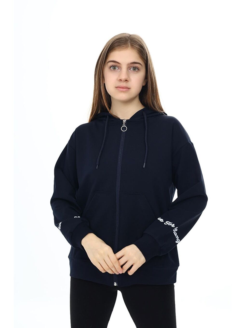 angelos Koyu Lacivert Kız Çocuk Fermuarlı Kapüşonlu Sweatshirt 2 İplik 9 14 Yaş wap7123 - 2