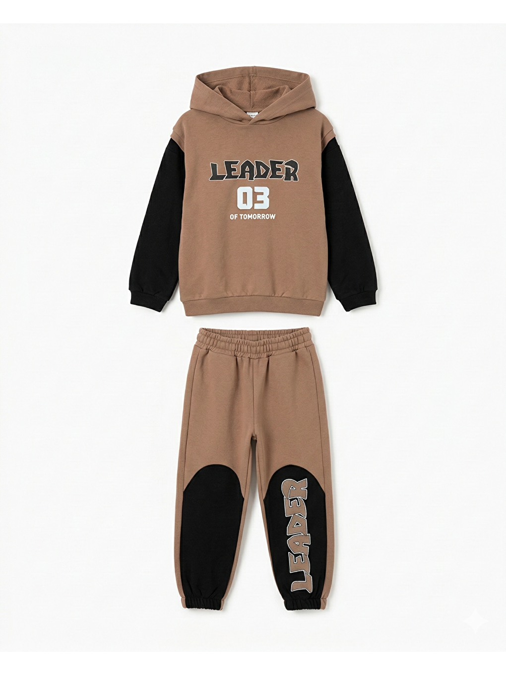 Kahverengi Erkek Çocuk İki İplik Kumaş Eşofman Takımı