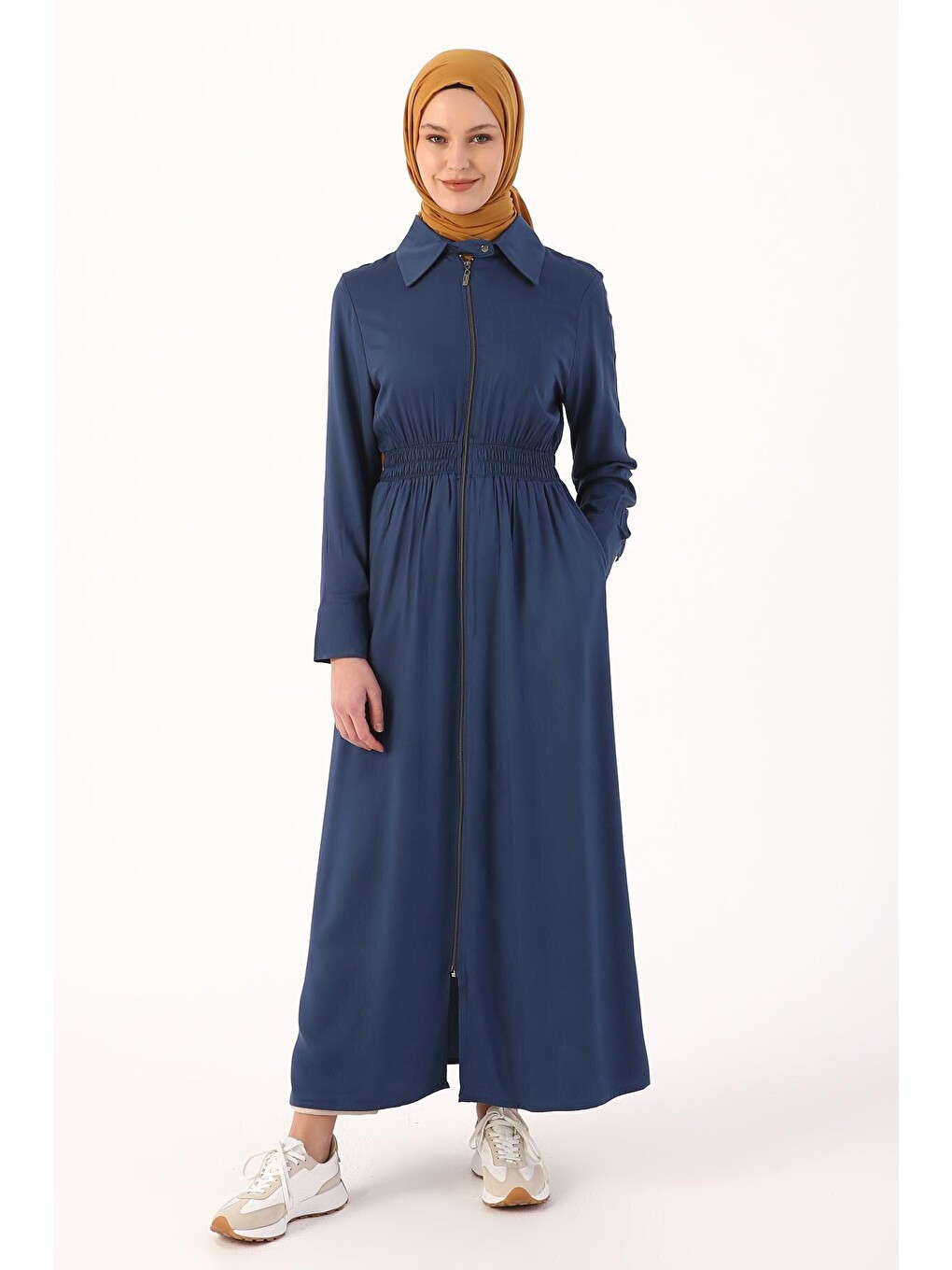 Lacivert Denim Fermuarlı Rahat Kalıp Viskon Ferace-1