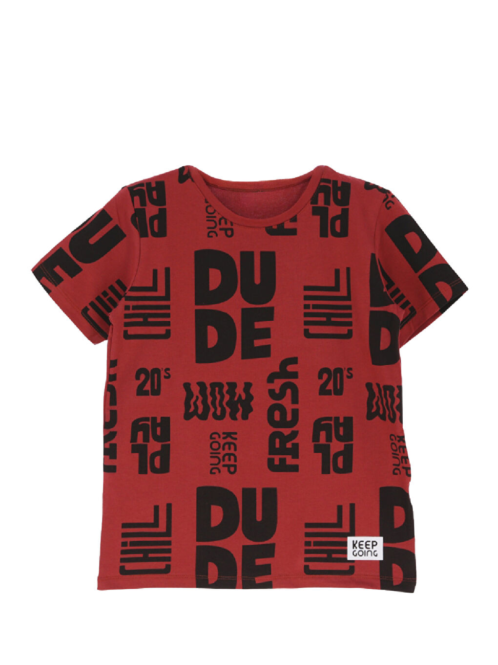 Kahverengi Erkek Çocuk Yazı Görselli - Geniş Kesim T-Shirt 8-12 Yaş 12557-1