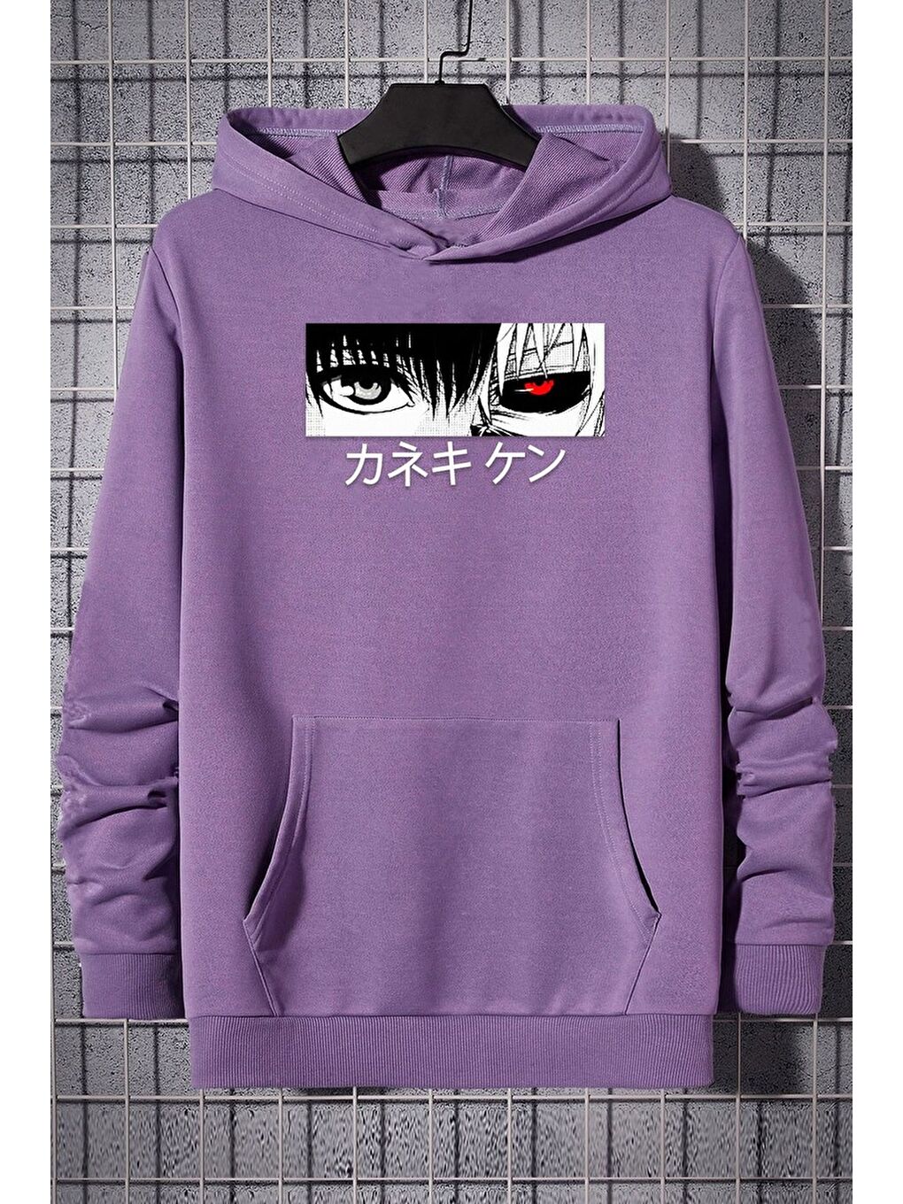 uyguntarz Lila Unisex Ken Kaneki Baskılı Kapüşonlu Sweatshirt