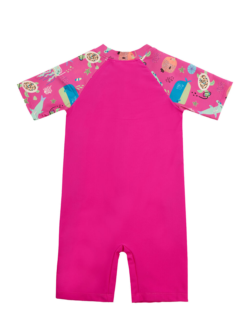 UV Korumalı Kısa Kollu Tulum Kız Bebek Çocuk Yüzücü Mayo 1910 Fuşya-1