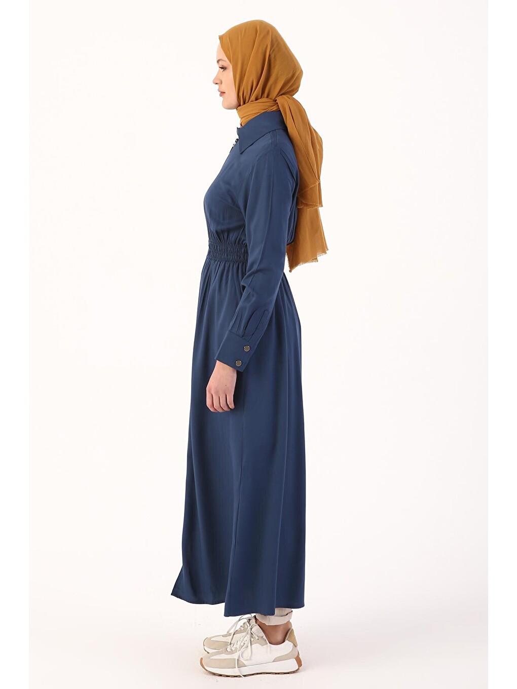 Lacivert Denim Fermuarlı Rahat Kalıp Viskon Ferace-2