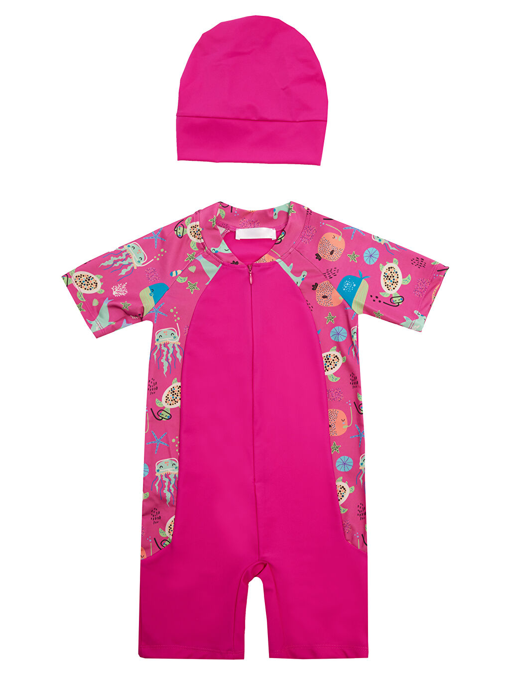 UV Korumalı Kısa Kollu Tulum Kız Bebek Çocuk Yüzücü Mayo 1910 Fuşya-3