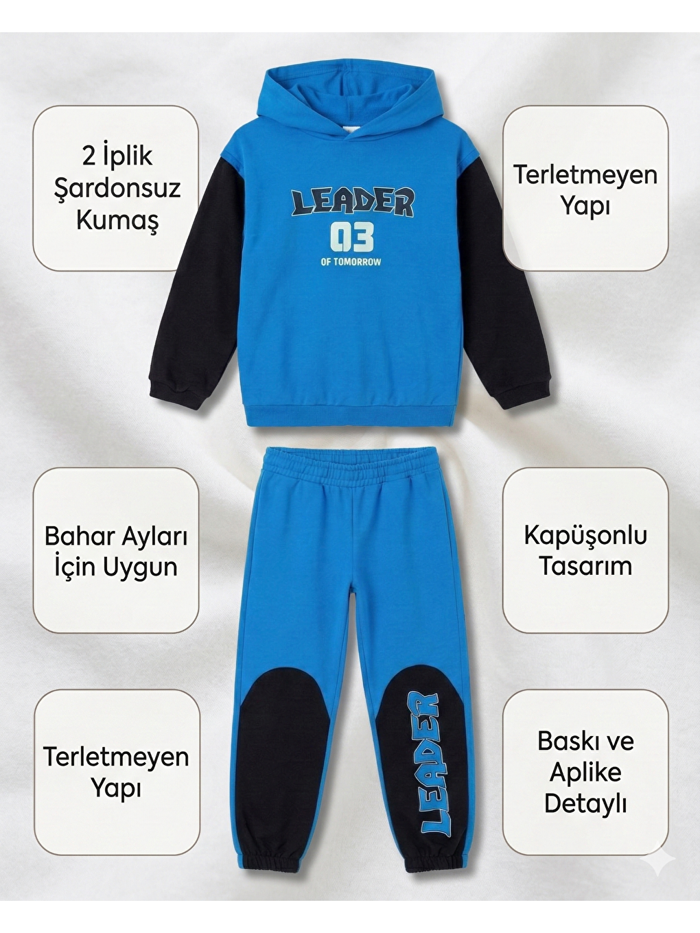 Mavi Erkek Çocuk İki İplik Kumaş Eşofman Takımı-3