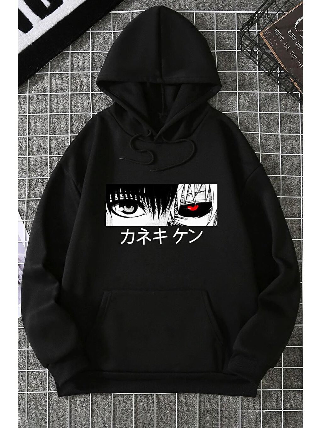 uyguntarz Siyah Unisex Ken Kaneki Baskılı Kapüşonlu Sweatshirt