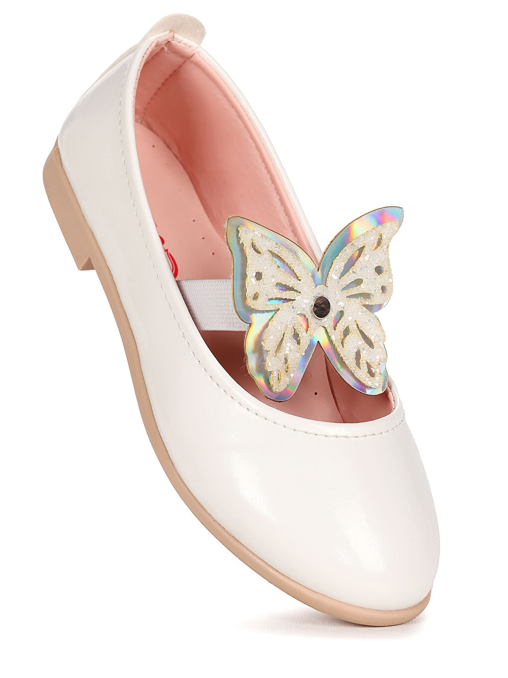 Beyaz Menz Rugan Kelebek Lastikli Kız Çocuk Babet Ayakkabı