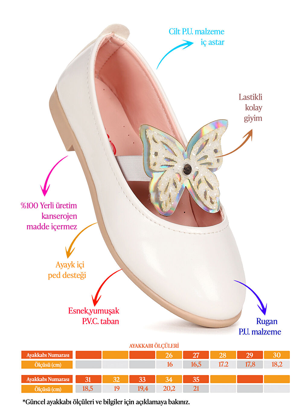 Beyaz Menz Rugan Kelebek Lastikli Kız Çocuk Babet Ayakkabı-1