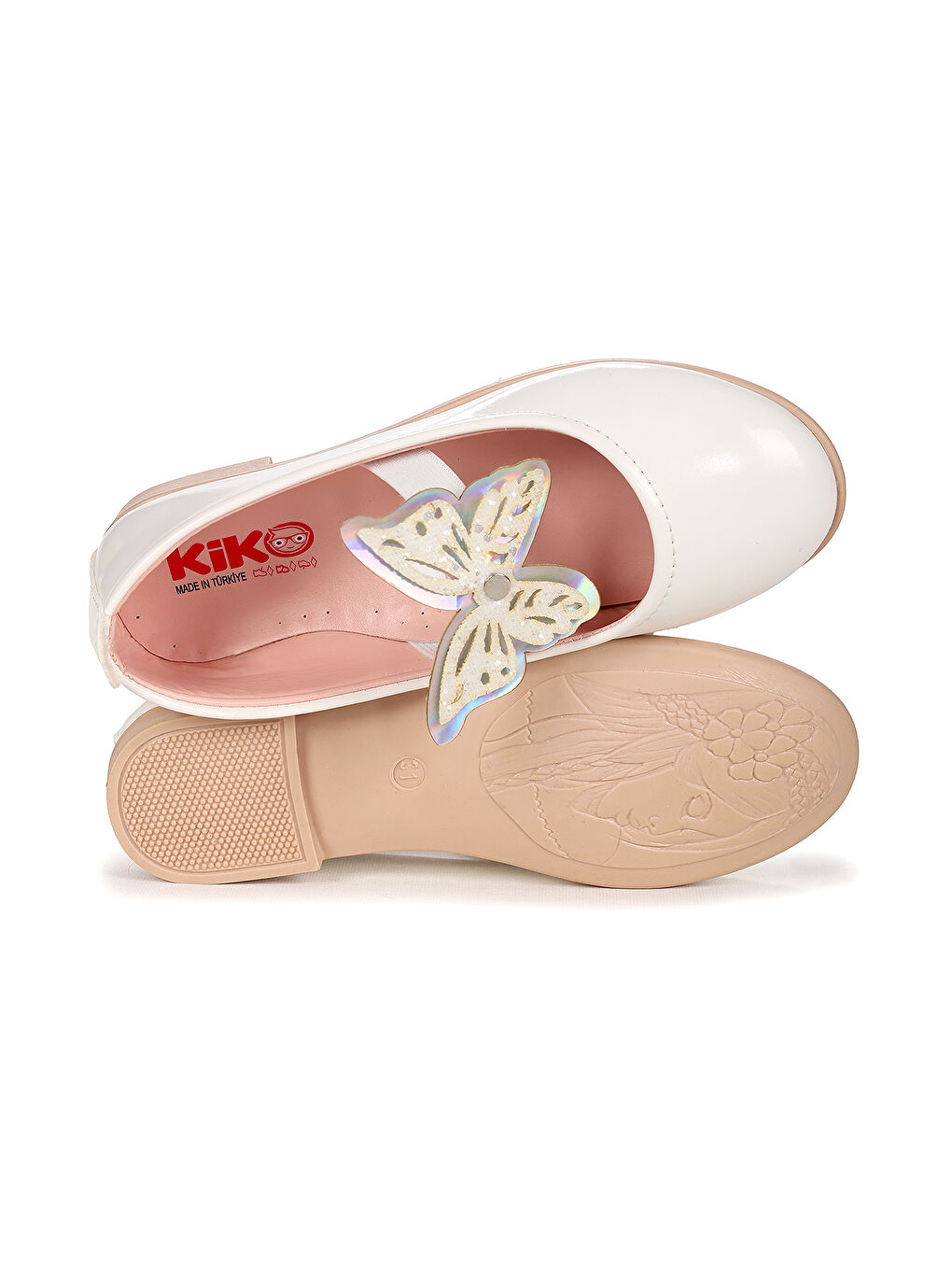 Beyaz Menz Rugan Kelebek Lastikli Kız Çocuk Babet Ayakkabı-4