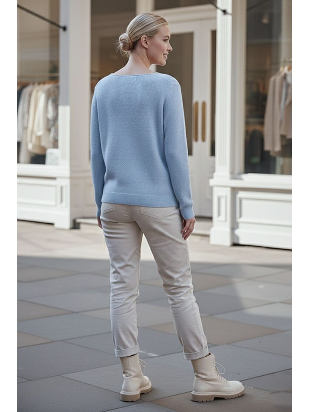 Bebek Mavisi Kayık Yaka Uzun Kol Selanik Örgü Casual Oversize Triko Kazak 66 68-1