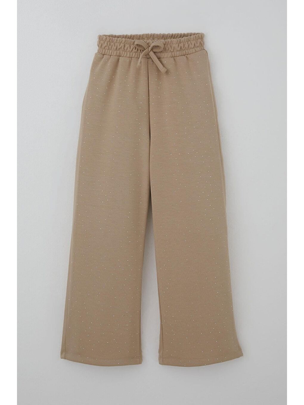 Kız Çocuk Pantolon Taş Baskılı Fiyonk Bağcık Aksesuarlı Bej (8-14 Yaş)